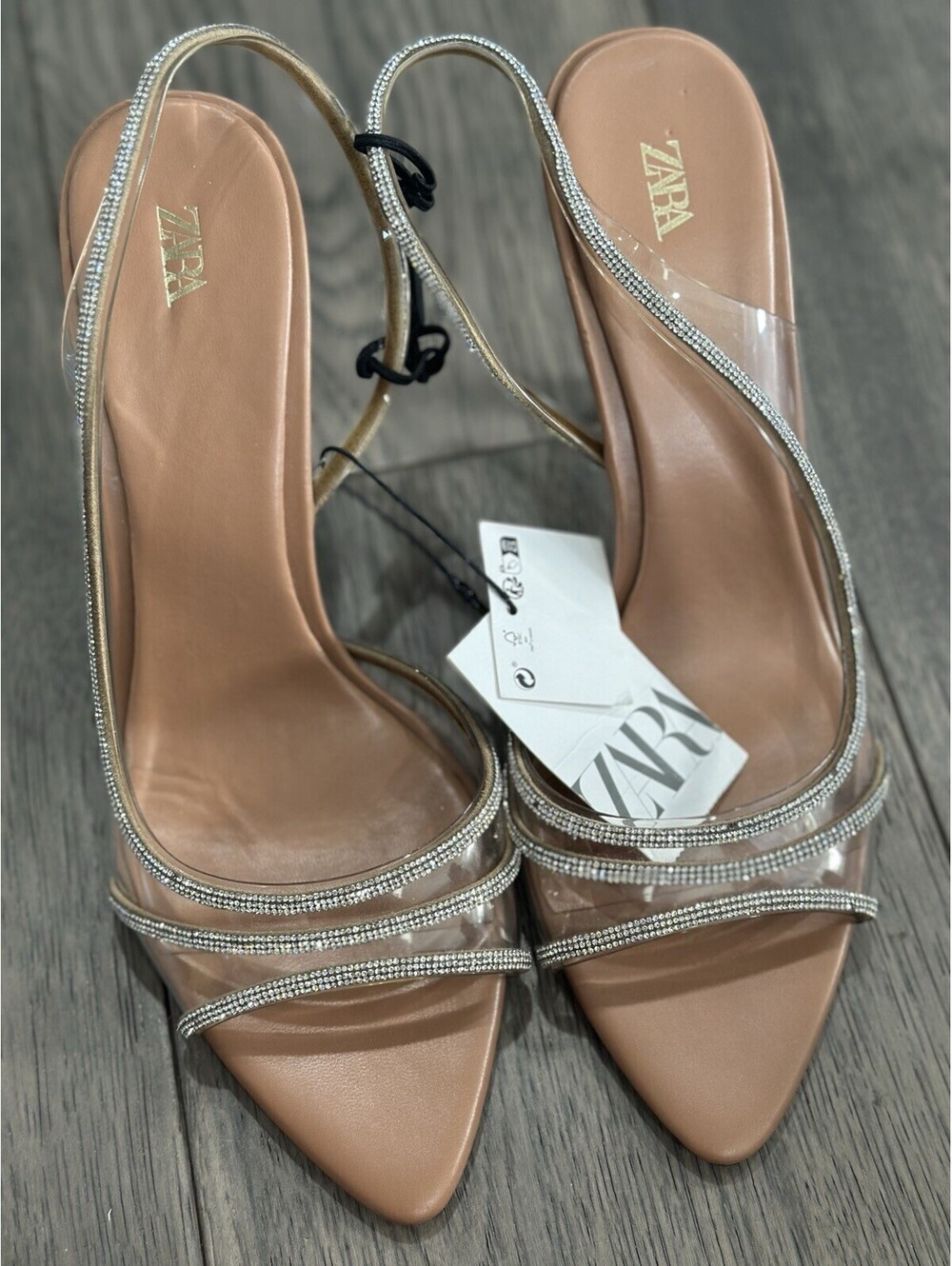 Zara Rhinestone Heeled Vinyl Slingback Sandals Women’s Size 9 EU 40